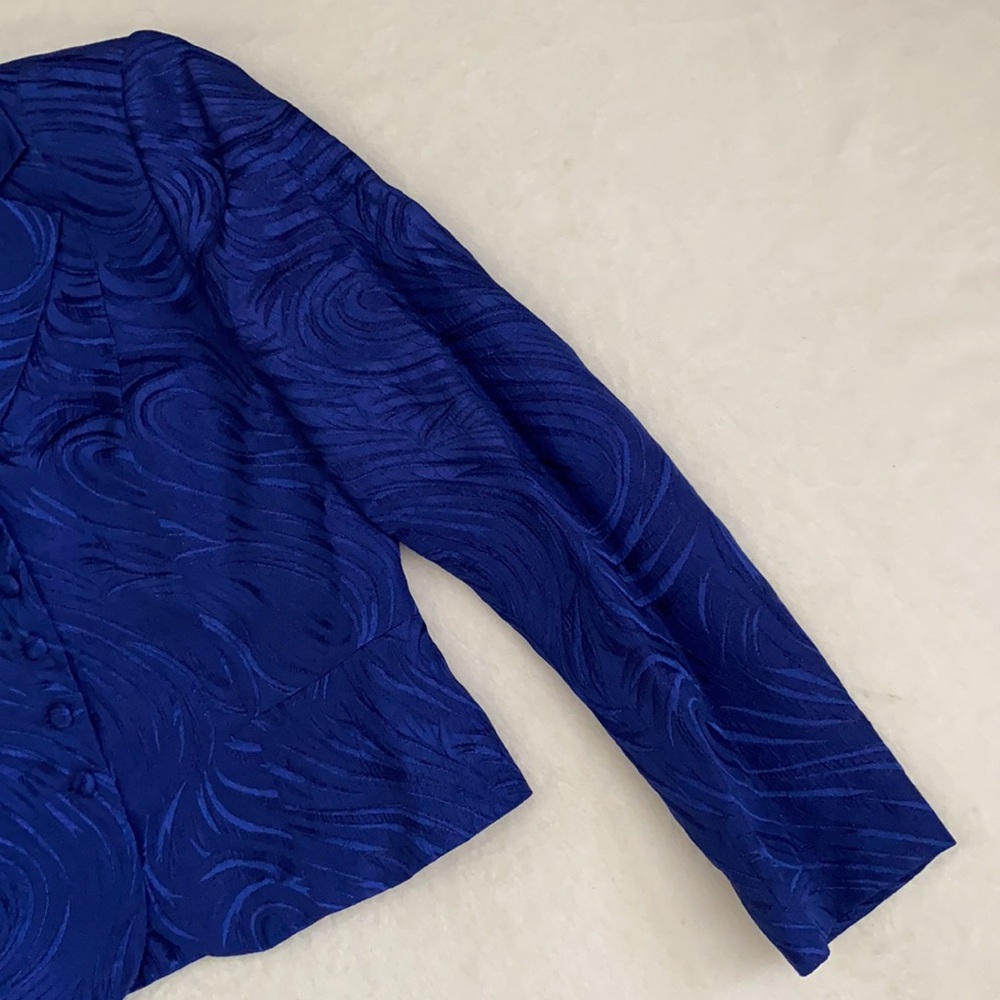 {VTG} John Meyer of Norwich | Metallic Jacquard Jacket Skirt Set Royal Blue (8) - Picture 4 of 16